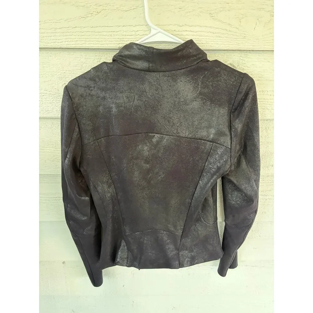 ZARA Woman Metallic Faux Leather Drape Neck Moto Top Jacket Size S - Picture 6 of 6